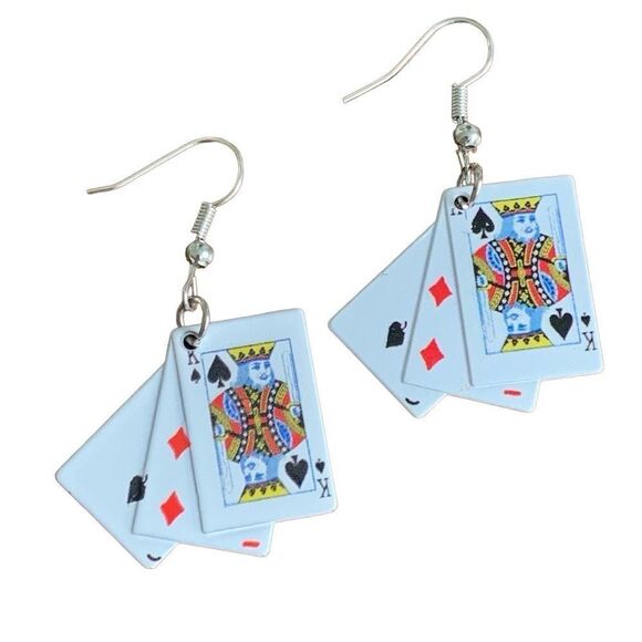 Deck of Cards Earrings, Playing Cards Casino Poker Diamond King Maverick Card - Picture 9 of 9